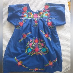 Blue Mexican Embroidered Top Handmade